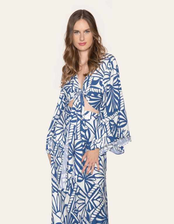 Blusa manga sino babado Corda azul