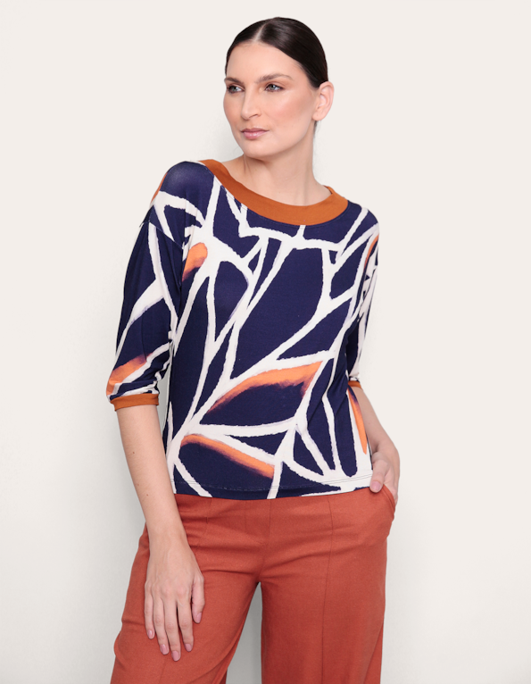 Blusa mg 3/4 canoa est Marinho/avela