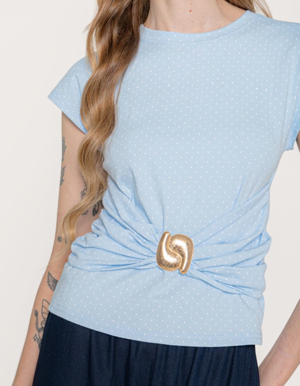 Blusa mini poa detalhe fivela Azul claro
