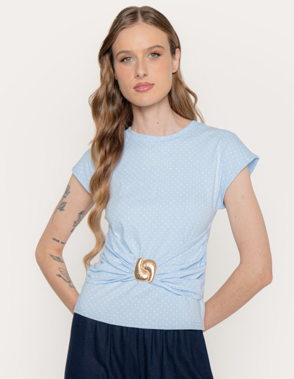 Blusa mini poa detalhe fivela Azul claro