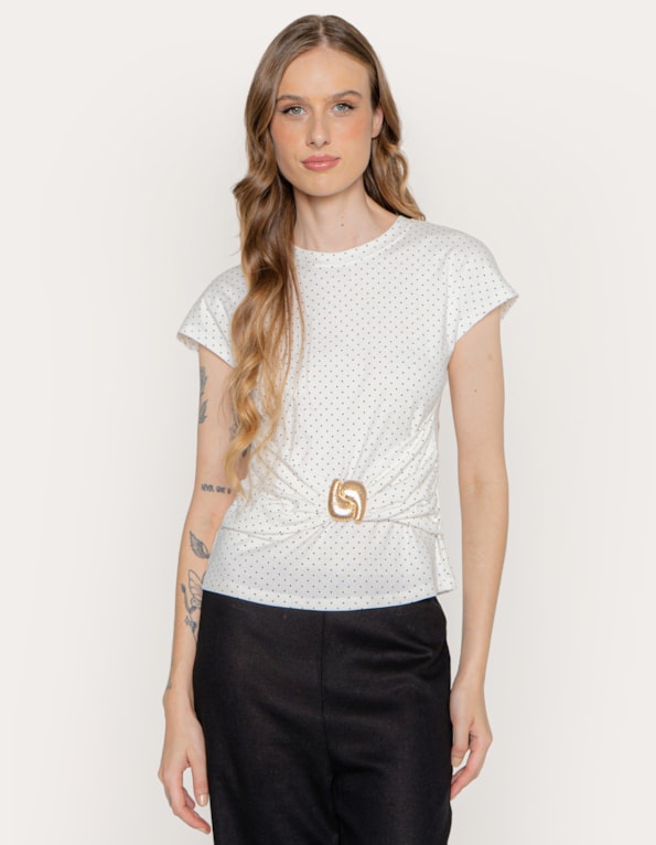 Blusa mini poa detalhe fivela Off white