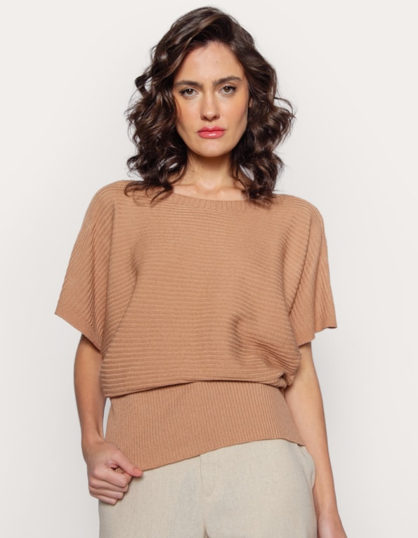 Blusa morcedo tricot canelado Bege medio