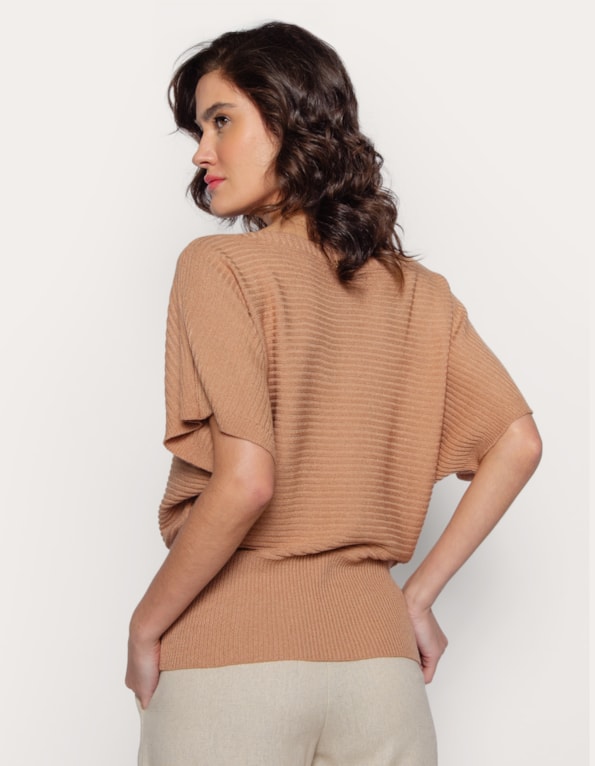 Blusa morcedo tricot canelado Bege medio