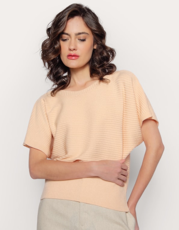 Blusa morcedo tricot canelado Laranja claro