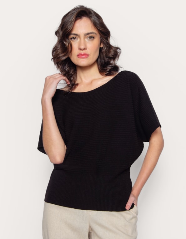 Blusa morcedo tricot canelado Preto
