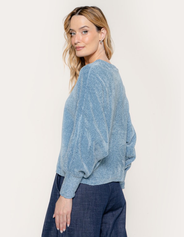 Blusa morcego tricot mousse  Azul