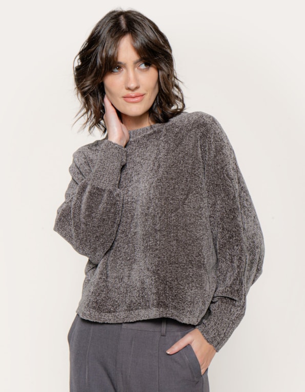 Blusa morcego tricot mousse  Cinza