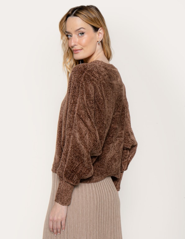 Blusa morcego tricot mousse  Marrom escuro
