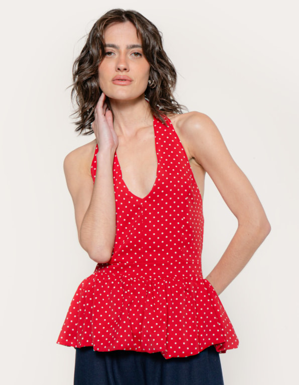 Blusa peplum poa Vermelho
