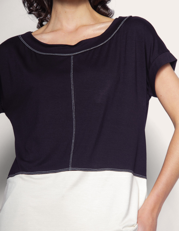 Blusa recorte pesponto barra bicolor Preta/areia
