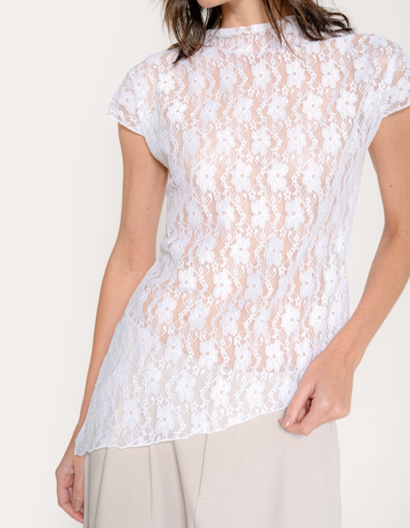 Blusa renda barra assimétrica Off white