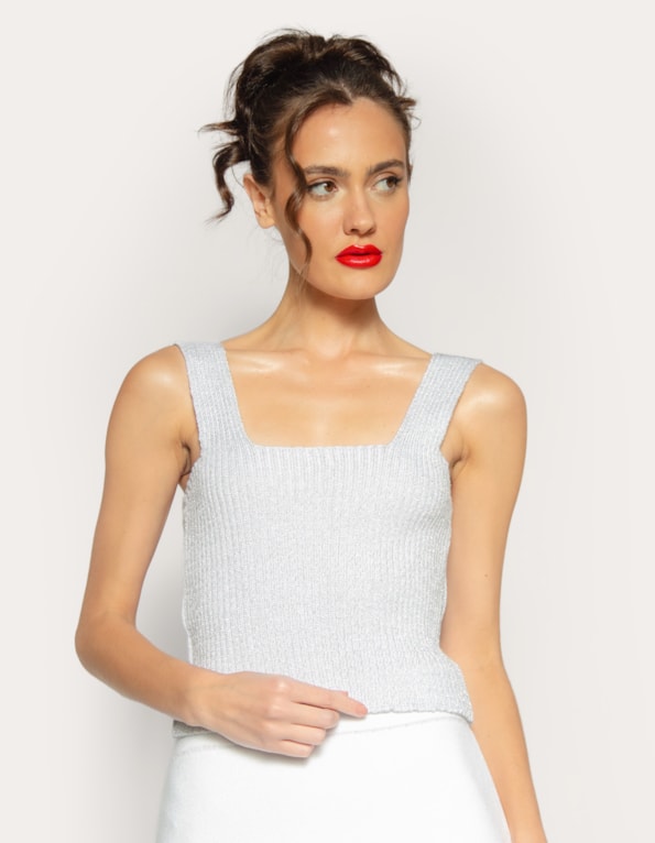 Blusa tricot alça lurex Cinza claro