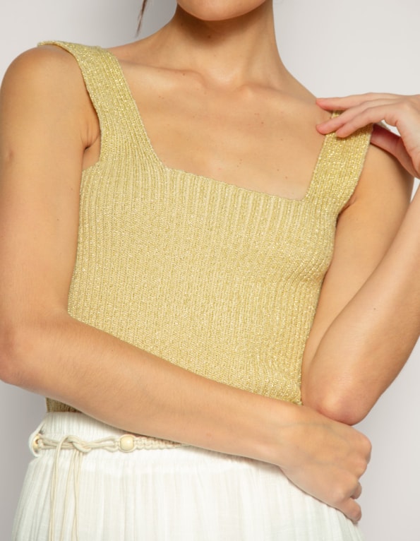 Blusa tricot alça lurex Dourado