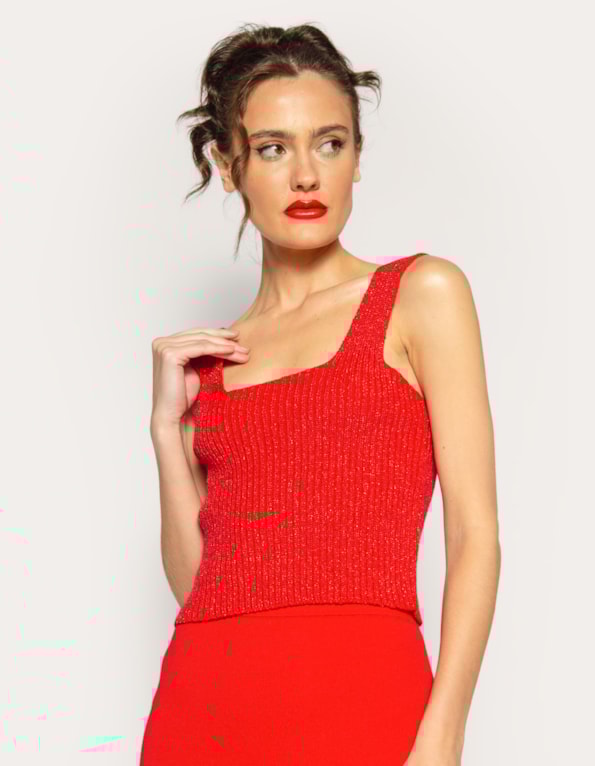 Blusa tricot alça lurex Vermelho
