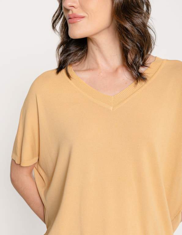 Blusa tricot ampla decote v Bege medio