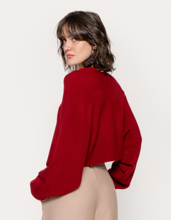 Blusa tricot ampla morcego Vermelho escuro