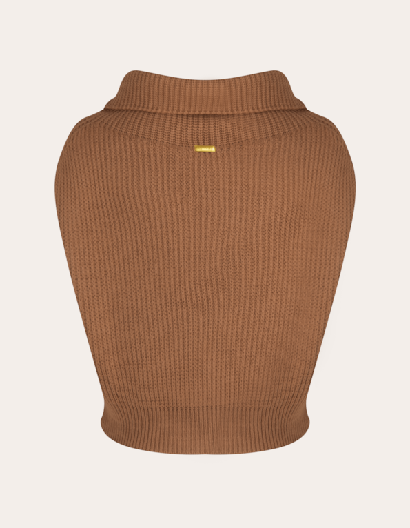 Blusa tricot cavada gola role Bege medio