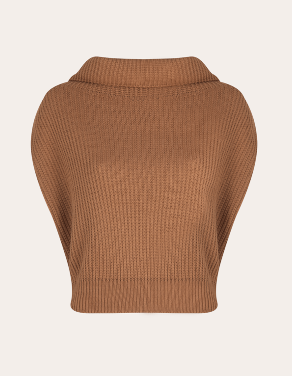 Blusa tricot cavada gola role Bege medio