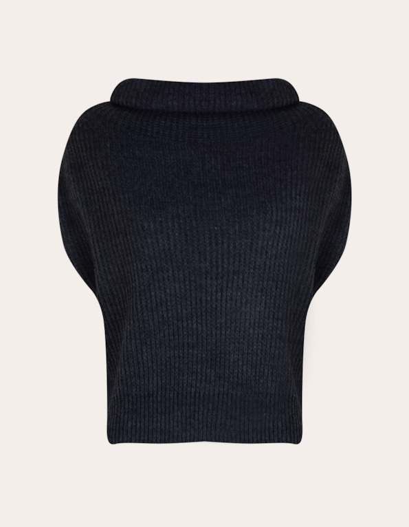 Blusa tricot cavada gola role Preto