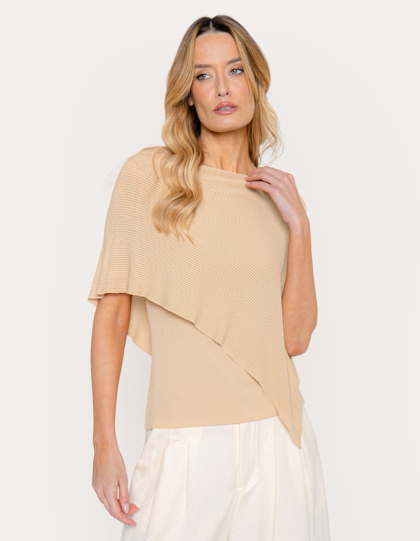 Blusa tricot com sobreposição assimétrica Bege