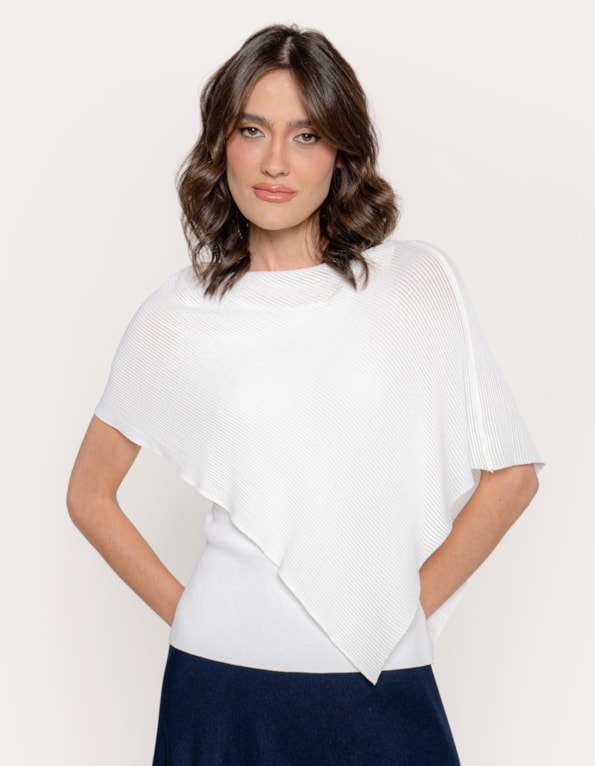 Blusa tricot com sobreposição assimétrica Off white