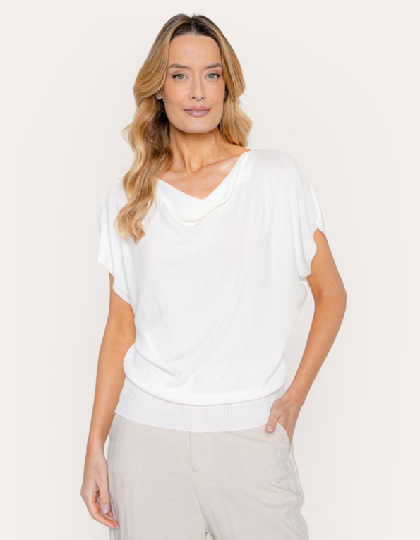Blusa tricot decote degagê Off white
