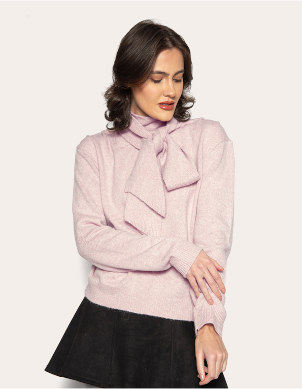 Blusa tricot felpudo gola cachecol Rosa claro
