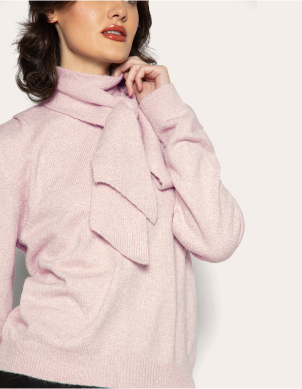 Blusa tricot felpudo gola cachecol Rosa claro
