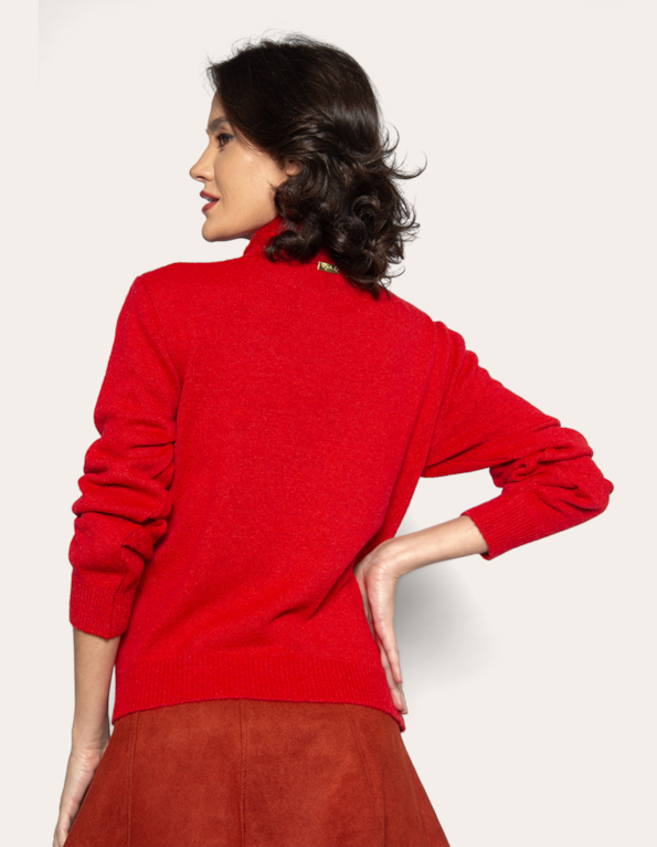 Blusa tricot felpudo gola cachecol Vermelho
