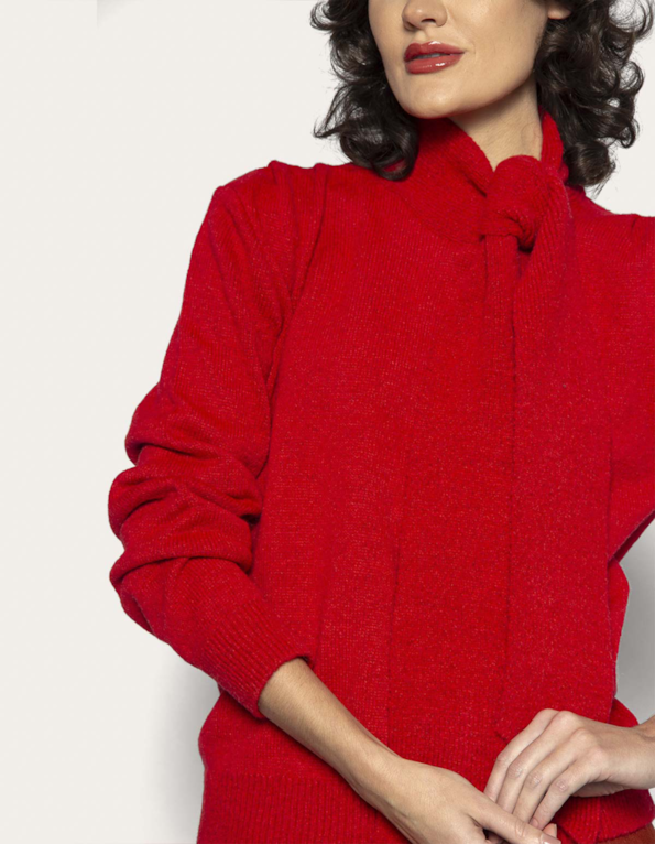 Blusa tricot felpudo gola cachecol Vermelho