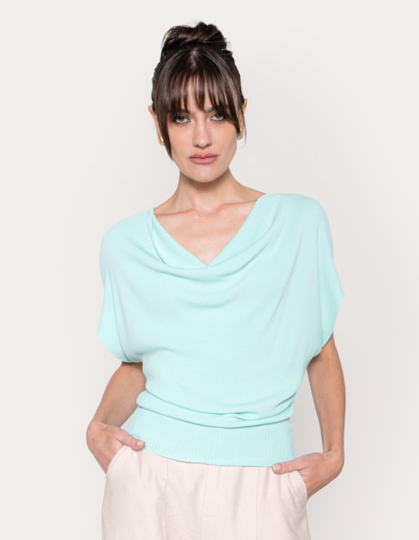 Blusa tricot gola degagê Verde claro