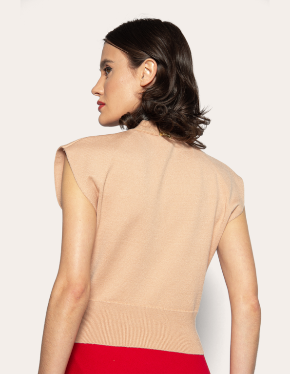 Blusa tricot gola laço  Bege medio