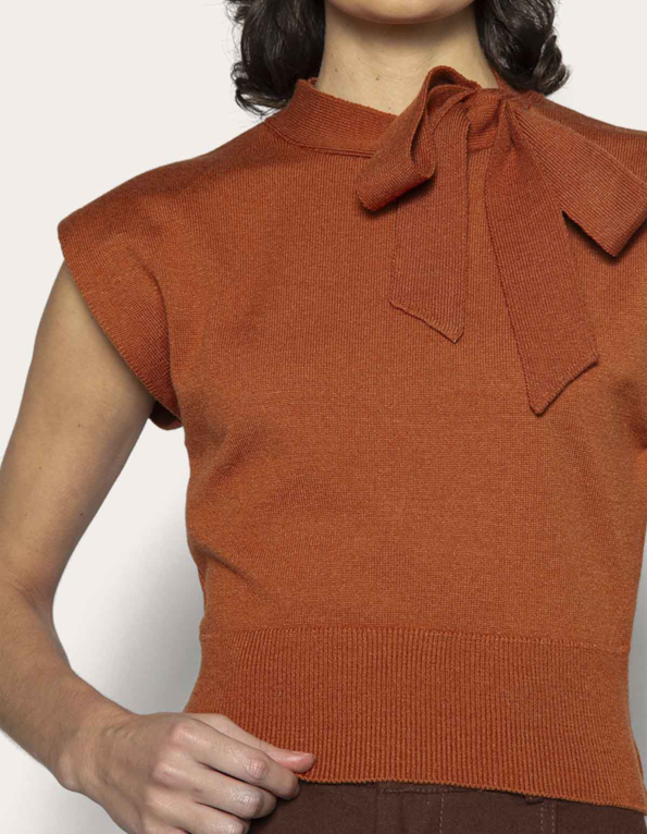 Blusa tricot gola laço  Marrom