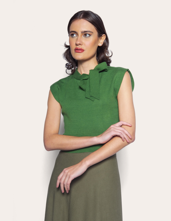 Blusa tricot gola laço  Oliva