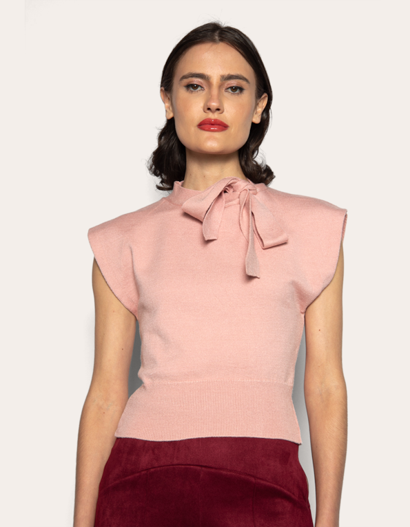 Blusa tricot gola laço  Rosa