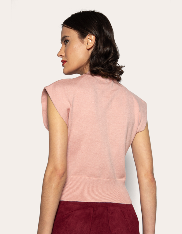 Blusa tricot gola laço  Rosa