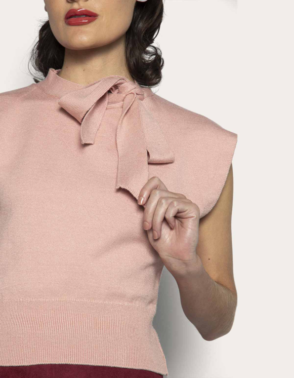 Blusa tricot gola laço  Rosa