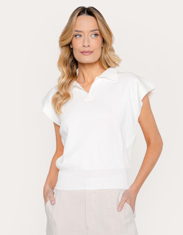 Blusa tricot gola polo Off white