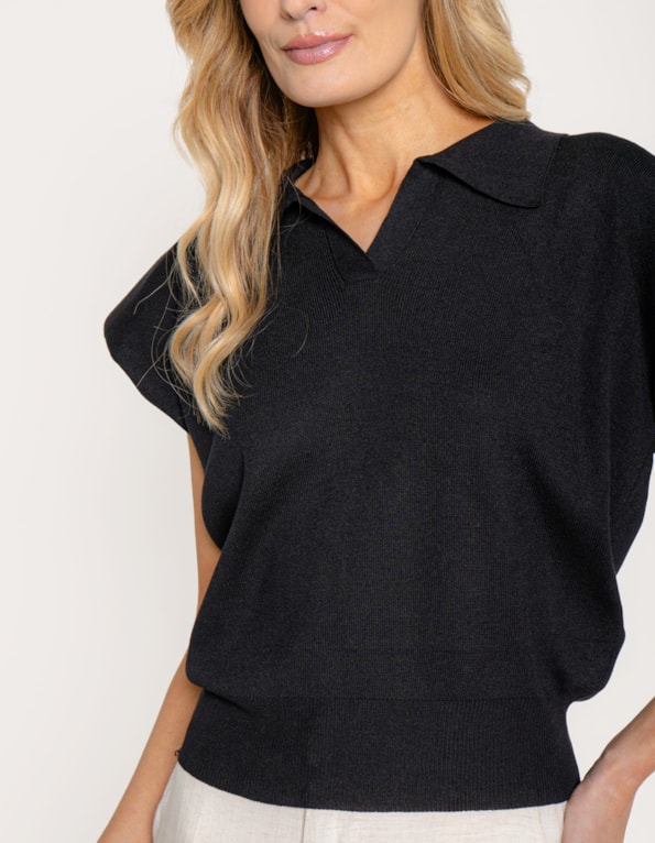 Blusa tricot gola polo Preto