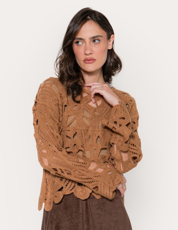 Blusa tricot guipir floral