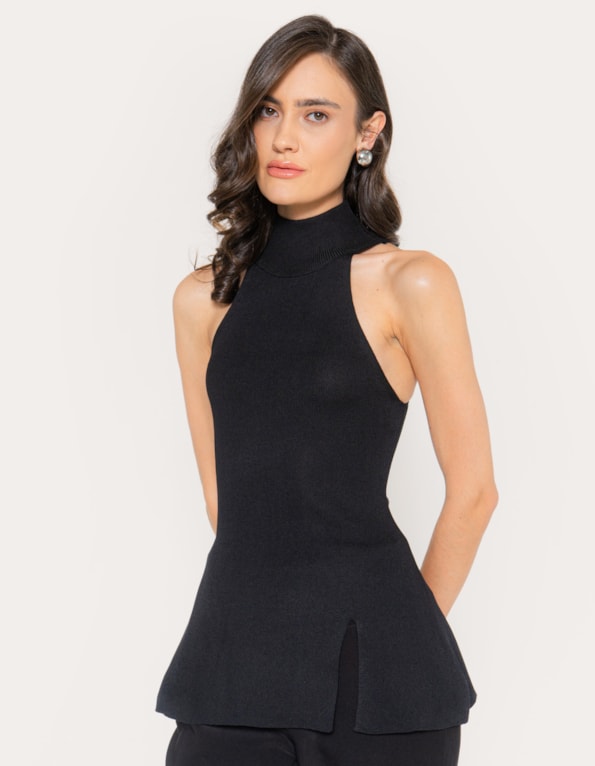 Blusa tricot halter neck fenda