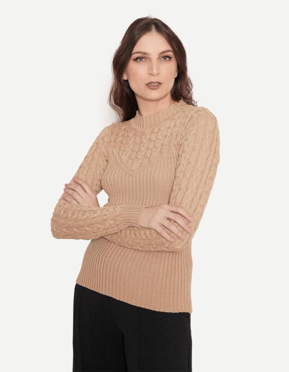 Blusa tricot manga longa Bege medio