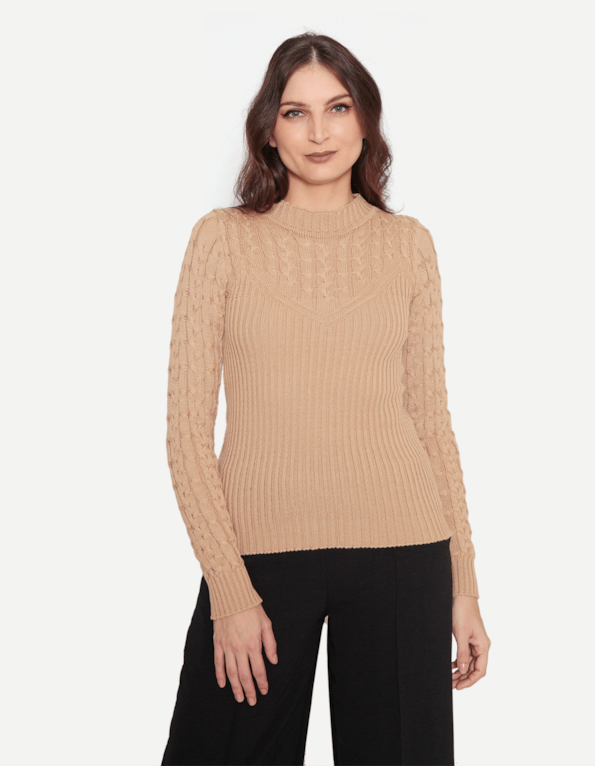 Blusa tricot manga longa Bege medio