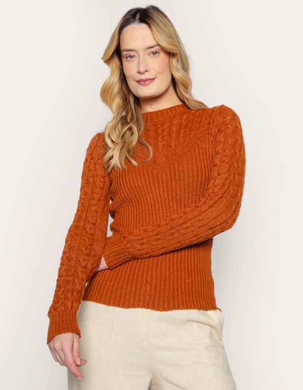 Blusa tricot manga longa Caramelo