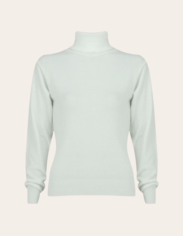 Blusa tricot manga longa gola alta Branco