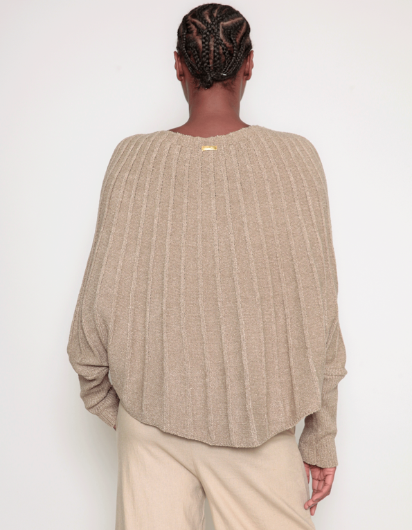 Blusa tricot manga longa morcego Caqui