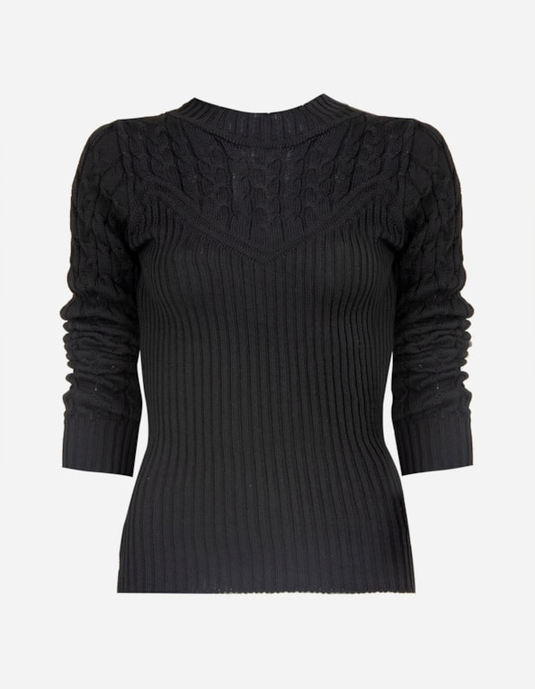 Blusa tricot manga longa Preto