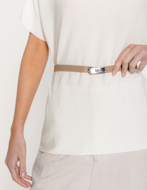Blusa tricot manga morcego com cinto Off white