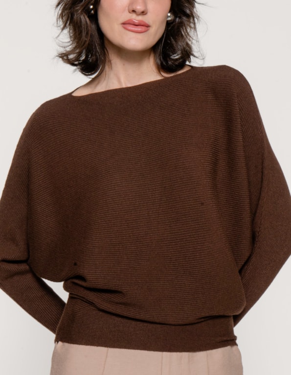Blusa tricot manga morcego Marrom escuro