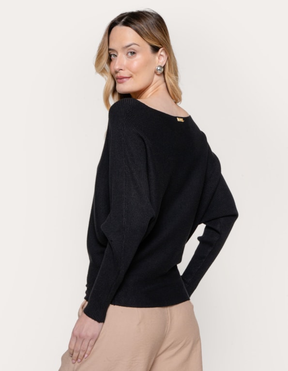 Blusa tricot manga morcego Preto